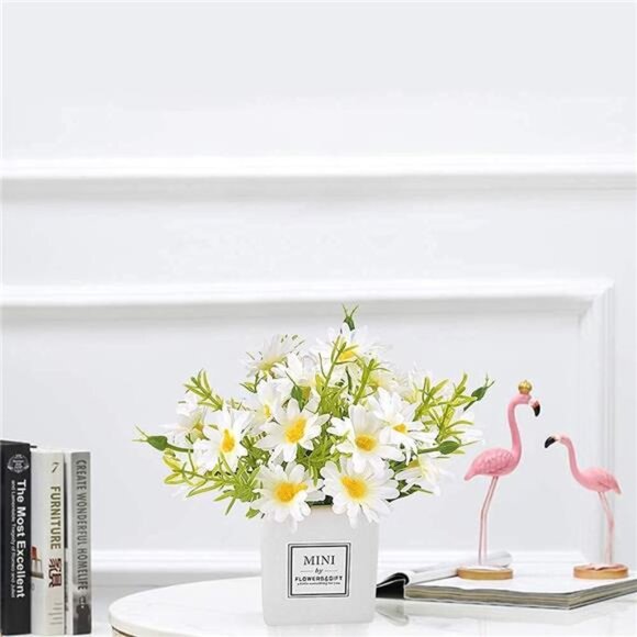 Artificial Flowers, Faux Flowers in Vase Small White Daisy Decor Mini Silky - Picture 6 of 7